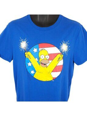 Homer Simpson T Shirt Mens Size Medium Blue The Simpsons 4th Of July Patriotic